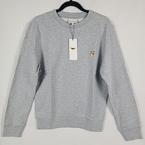 NEW MAISON KITSUNE GREY FOX HEAD PATCH CLASSIC CREW SWEATSHIRT Size L MSRP $220